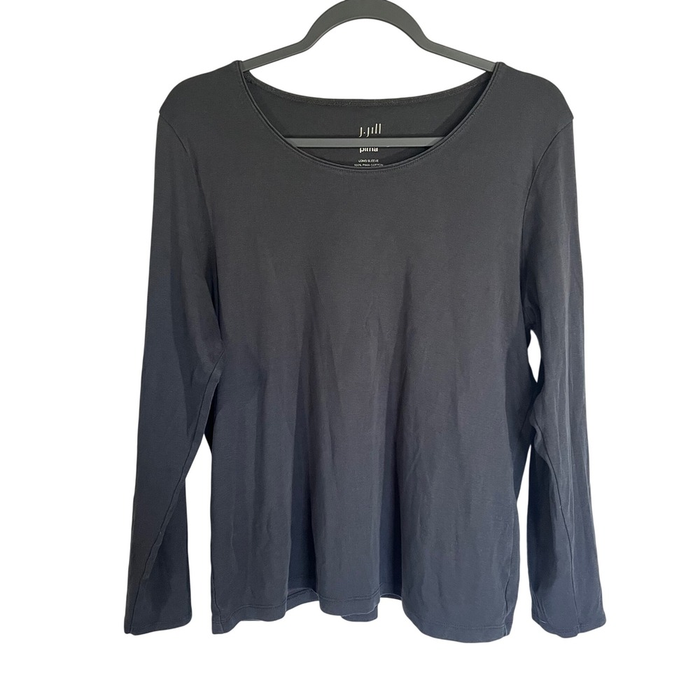 J Jill Long Sleeve T-Shirt Size XL Black Pima Cotton Top PURE JILL Stretch Basic